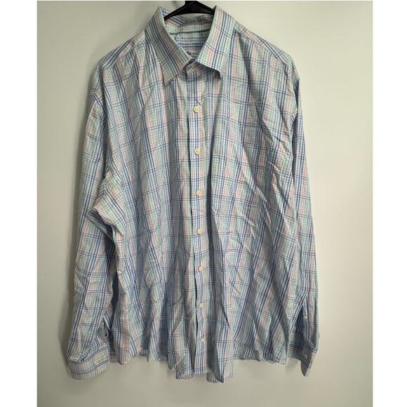 Peter Millar Men XL Cotton Silk Blend Shirt Spring Stripes Blue Pink Green White - Picture 1 of 6